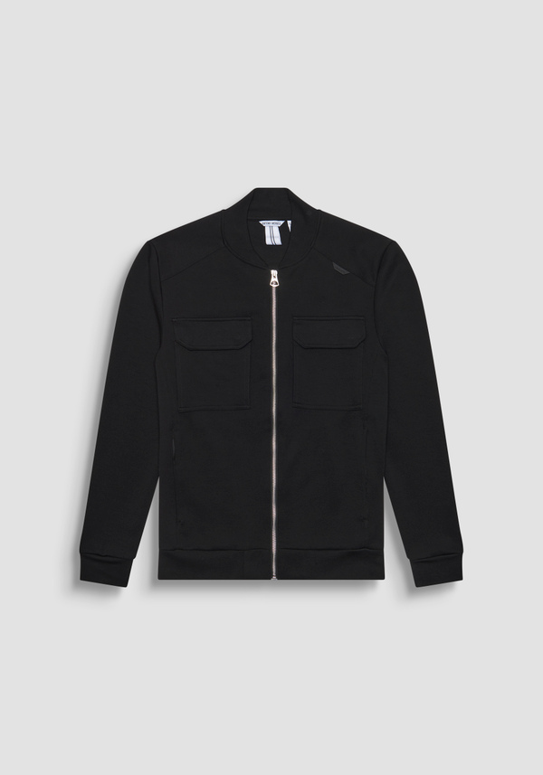 REGULAR FIT SWEATSHIRT IN COTTON BLEND WITH ZIP AND TONE-ON-TONE LOGO PLAQUE - Antony Morato Online Shop