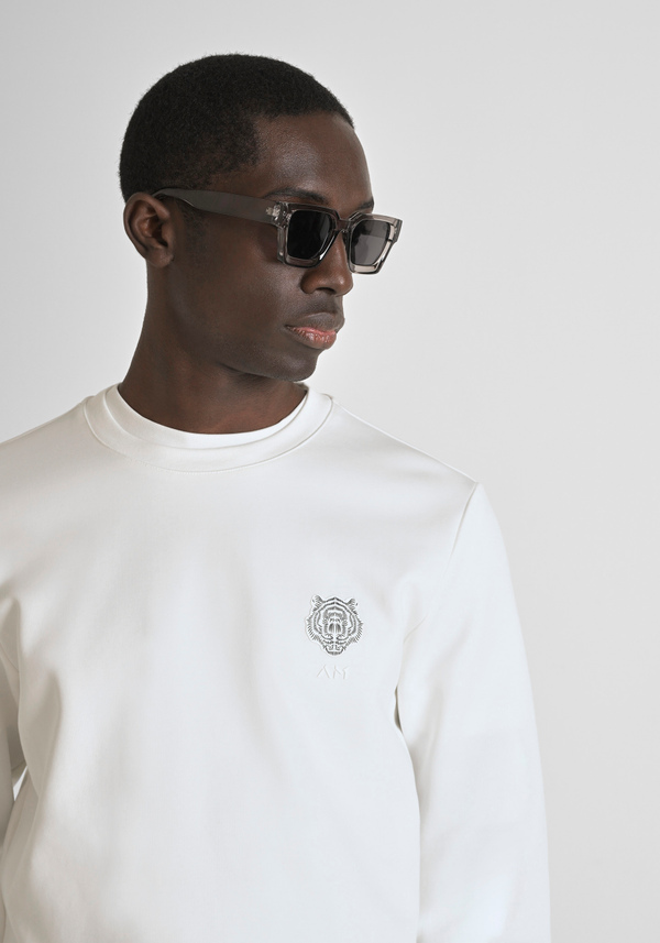 SWEATSHIRT SLIM FIT AUS BAUMWOLL-MISCHGEWEBE MIT GUMMIERTEM TIGER-PRINT - Antony Morato Online Shop