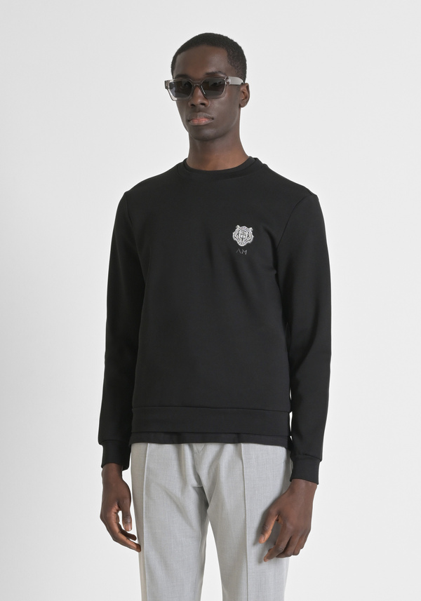 SWEAT-SHIRT SLIM FIT EN COTON MÉLANGÉ AVEC IMPRIMÉ TIGRE CAOUTCHOUTÉ - Antony Morato Online Shop