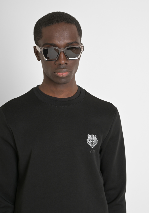 SWEAT-SHIRT SLIM FIT EN COTON MÉLANGÉ AVEC IMPRIMÉ TIGRE CAOUTCHOUTÉ - Antony Morato Online Shop