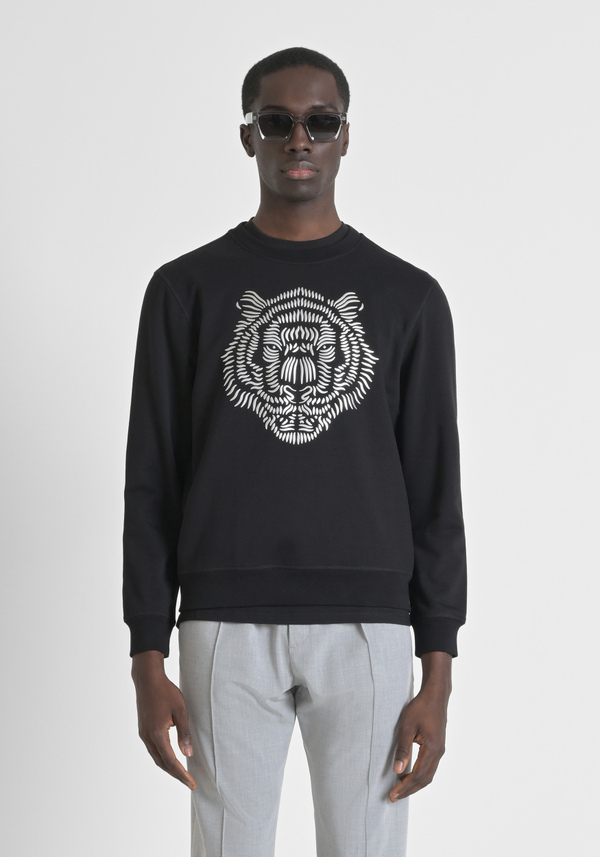 SWEAT-SHIRT REGULAR FIT EN COTON MÉLANGÉ AVEC IMPRESSION TIGRE - Antony Morato Online Shop