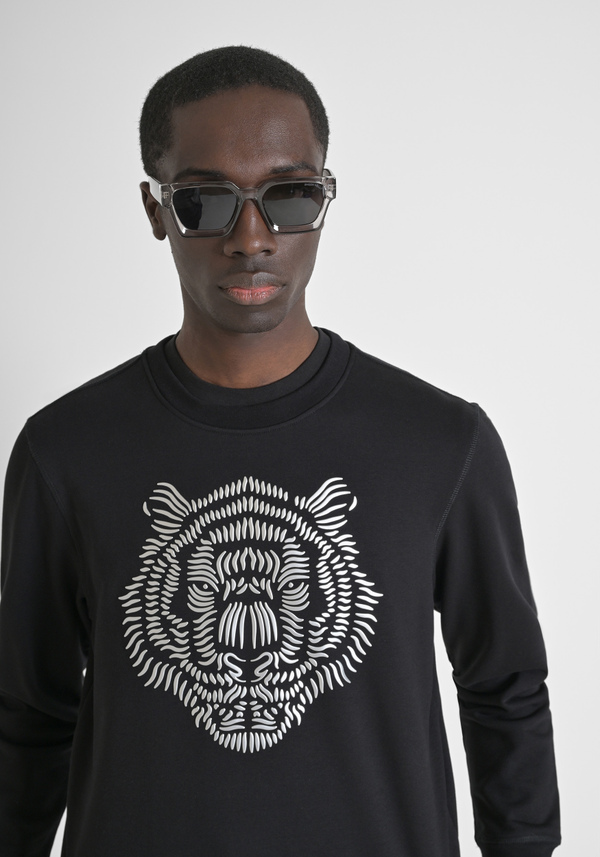 SWEAT-SHIRT REGULAR FIT EN COTON MÉLANGÉ AVEC IMPRESSION TIGRE - Antony Morato Online Shop