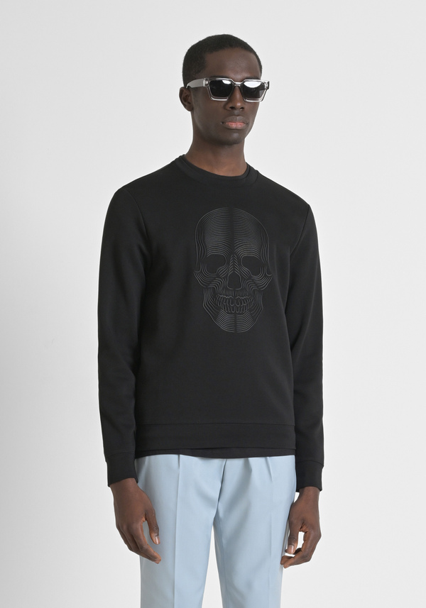 SWEATSHIRT REGULAR FIT AUS BAUMWOLL-MISCHGEWEBE MIT TOTENKOPF-PRINT - Antony Morato Online Shop