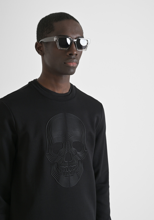 SWEATSHIRT REGULAR FIT AUS BAUMWOLL-MISCHGEWEBE MIT TOTENKOPF-PRINT - Antony Morato Online Shop