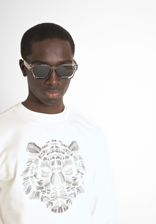 REGULAR FIT CREW NECK SWEATSHIRT WITH TIGER PRINT - Antony Morato Online Shop