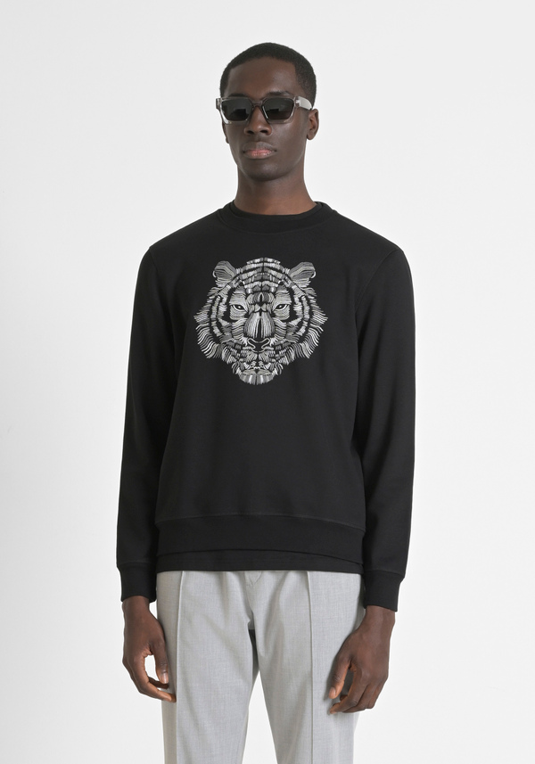 REGULAR FIT CREW NECK SWEATSHIRT WITH TIGER PRINT - Antony Morato Online Shop