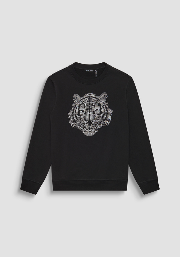 REGULAR FIT CREW NECK SWEATSHIRT WITH TIGER PRINT - Antony Morato Online Shop