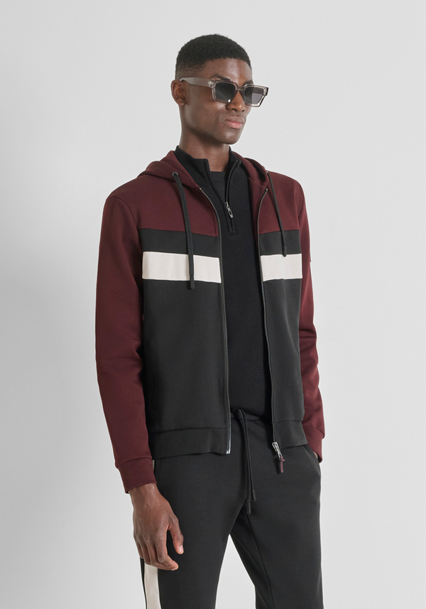SWEAT À CAPUCHE ET ZIP REGULAR FIT EN MÉLANGE COTON BANDE COLORÉE - Antony Morato Online Shop