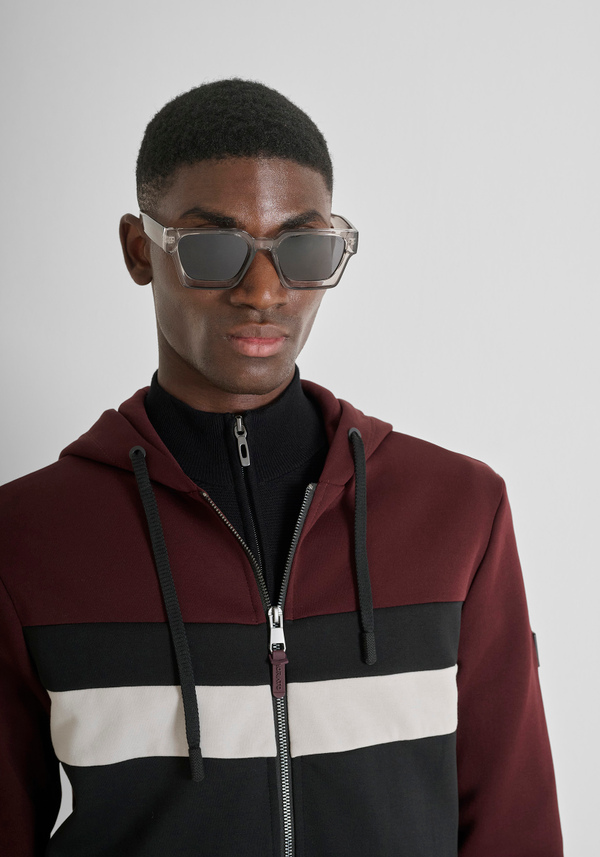 SWEAT À CAPUCHE ET ZIP REGULAR FIT EN MÉLANGE COTON BANDE COLORÉE - Antony Morato Online Shop