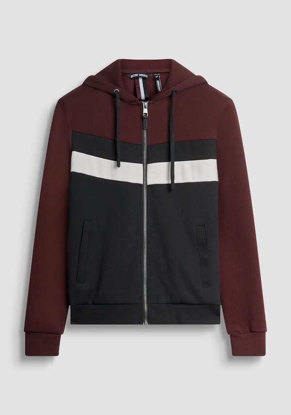 SWEAT À CAPUCHE ET ZIP REGULAR FIT EN MÉLANGE COTON BANDE COLORÉE - Antony Morato Online Shop