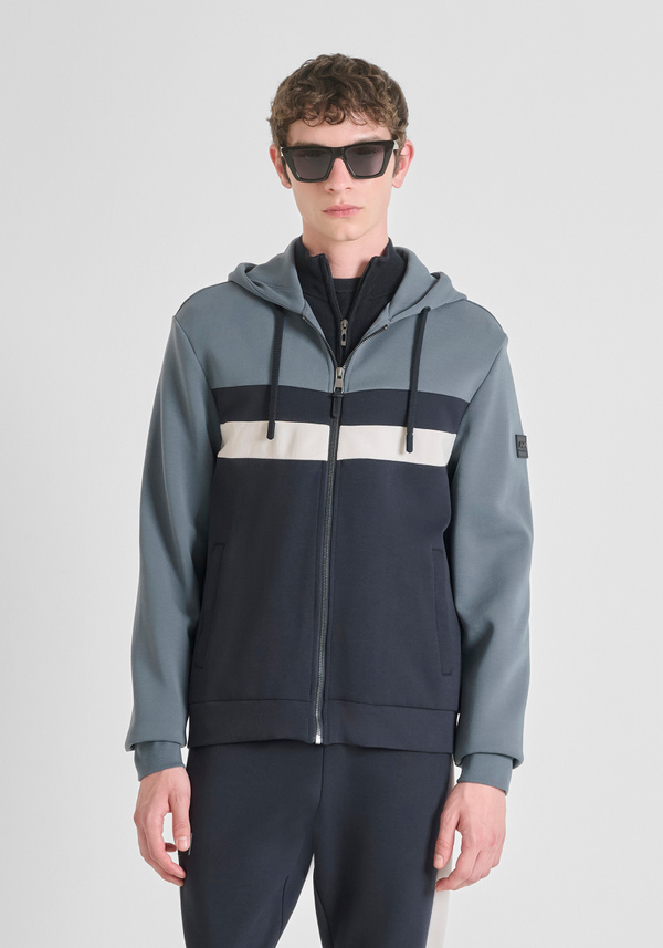 SWEAT À CAPUCHE ET ZIP REGULAR FIT EN MÉLANGE COTON BANDE COLORÉE - Antony Morato Online Shop
