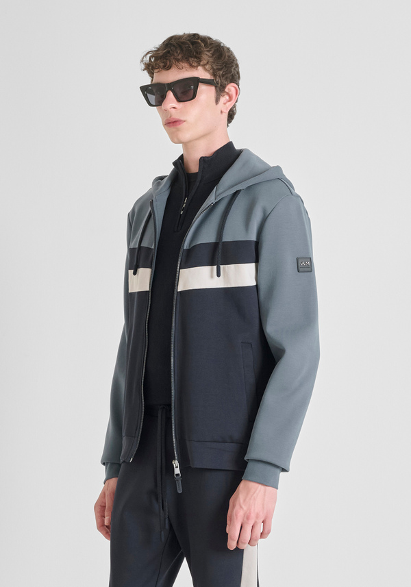 SWEAT À CAPUCHE ET ZIP REGULAR FIT EN MÉLANGE COTON BANDE COLORÉE - Antony Morato Online Shop