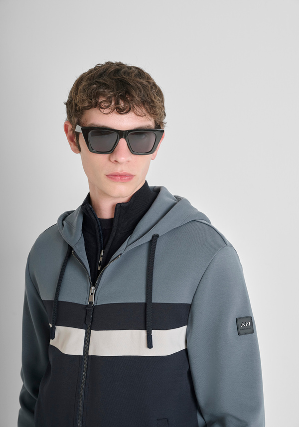 SWEAT À CAPUCHE ET ZIP REGULAR FIT EN MÉLANGE COTON BANDE COLORÉE - Antony Morato Online Shop