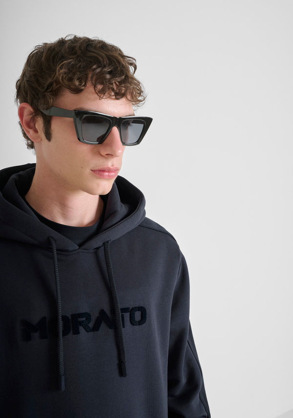 RELAXED FIT HOODIE IN COTTON BLEND SUSTAINABLE WITH LOGO - Antony Morato Online Shop