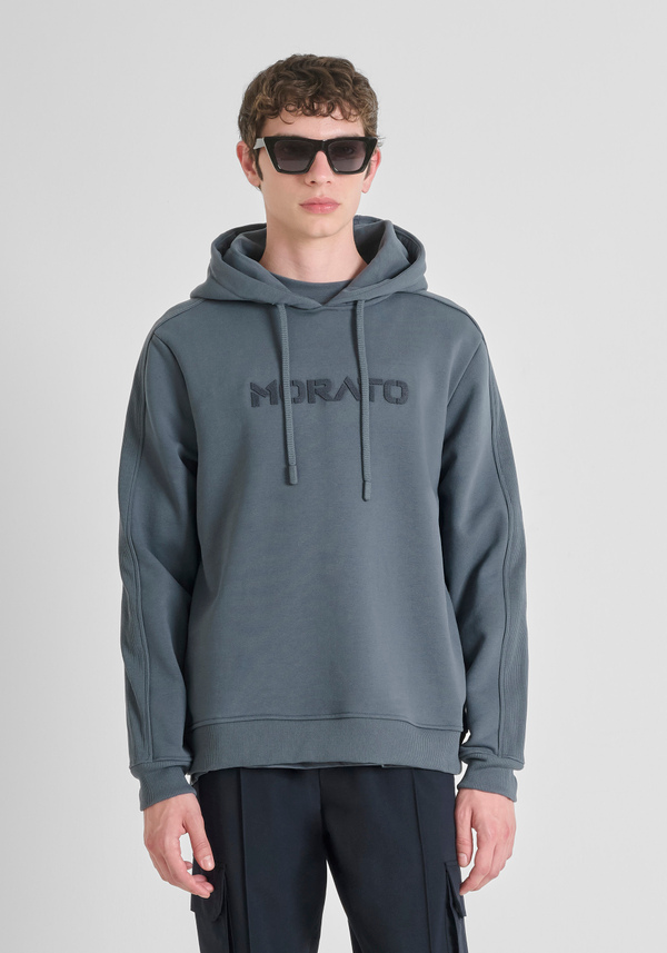 RELAXED FIT HOODIE IN COTTON BLEND SUSTAINABLE WITH LOGO - Antony Morato Online Shop