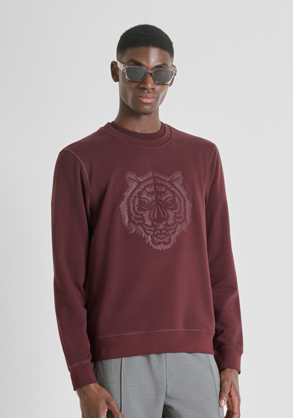 REGULAR FIT CREWNECK SWEATSHIRT IN SUSTAINABLE COTTON BLEND WITH TIGER PRINT - Antony Morato Online Shop