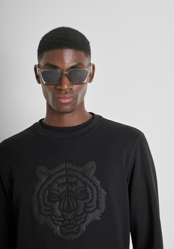 REGULAR FIT CREWNECK SWEATSHIRT IN SUSTAINABLE COTTON BLEND WITH TIGER PRINT - Antony Morato Online Shop