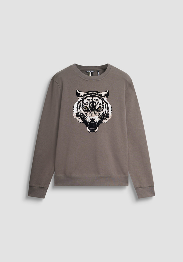 SWEAT COL ROND REGULAR FIT EN COTON DURABLE AVEC IMPRIMÉ TIGRE - Antony Morato Online Shop