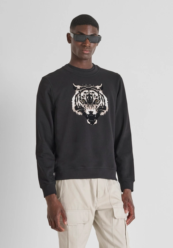 REGULAR FIT CREW NECK SWEATSHIRT IN SUSTAINABLE COTTON WITH TIGER PRINT - Antony Morato Online Shop
