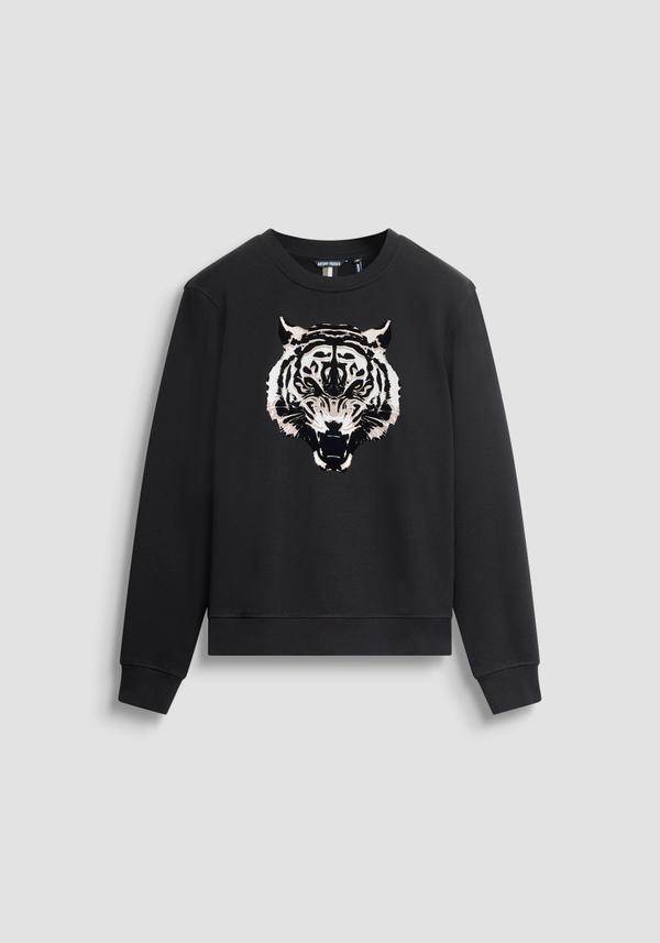 REGULAR FIT CREW NECK SWEATSHIRT IN SUSTAINABLE COTTON WITH TIGER PRINT - Antony Morato Online Shop