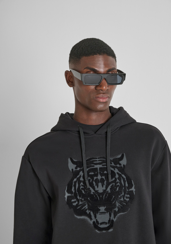 SWEAT À CAPUCHE COUPE RELAXED EN MÉLANGE DE COTON DURABLE ET IMPRIMÉ TIGRE - Antony Morato Online Shop