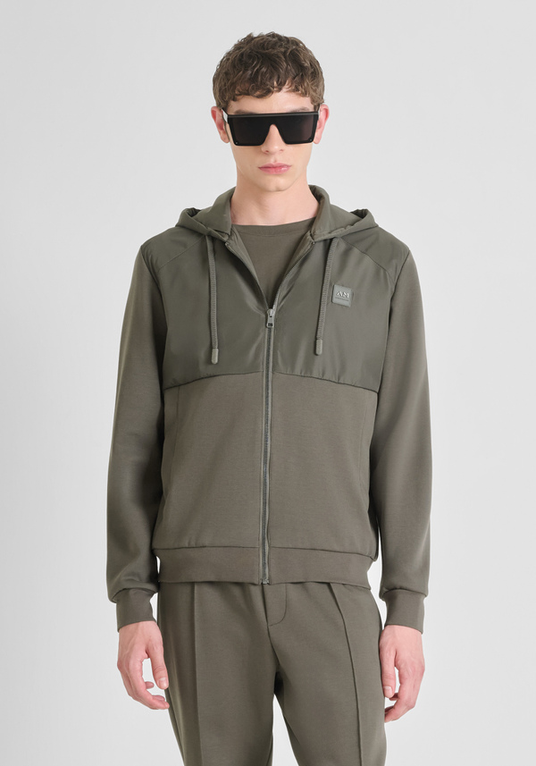 REGULAR FIT ZIP SWEATSHIRT IN COTTON BLEND WITH CONTRASTING FABRIC - Antony Morato Online Shop