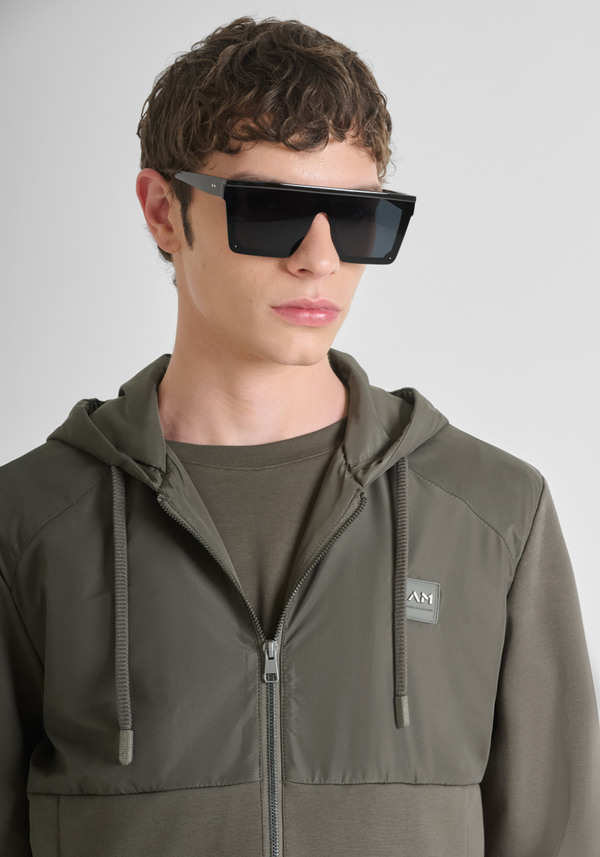 REGULAR FIT ZIP SWEATSHIRT IN COTTON BLEND WITH CONTRASTING FABRIC - Antony Morato Online Shop