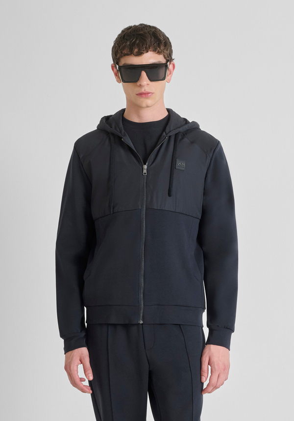 SWEAT AVEC ZIP REGULAR FIT EN MÉLANGE COTON AVEC TISSU CONTRASTÉ - Antony Morato Online Shop