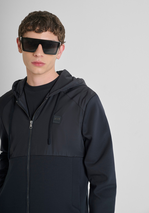 SWEAT AVEC ZIP REGULAR FIT EN MÉLANGE COTON AVEC TISSU CONTRASTÉ - Antony Morato Online Shop