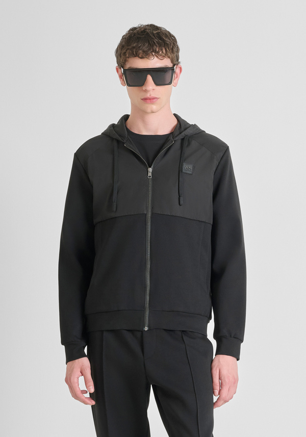 REGULAR FIT ZIP SWEATSHIRT IN COTTON BLEND WITH CONTRASTING FABRIC - Antony Morato Online Shop