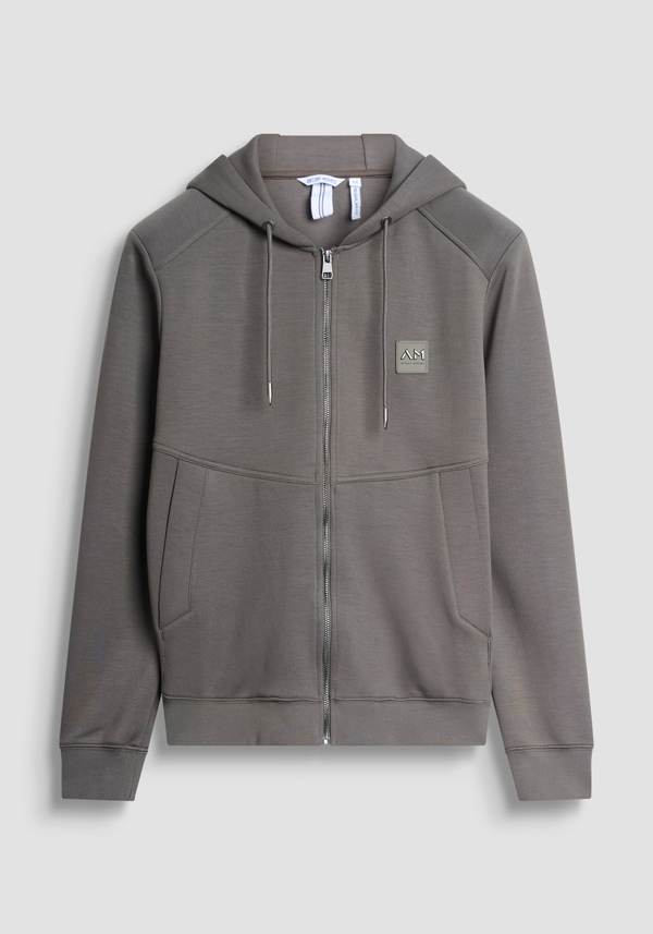 SWEAT ZIPPÉ COUPE REGULAR EN TISSU ÉLASTIQUE AVEC ÉCUSSON LOGO GOMMÉ - Antony Morato Online Shop