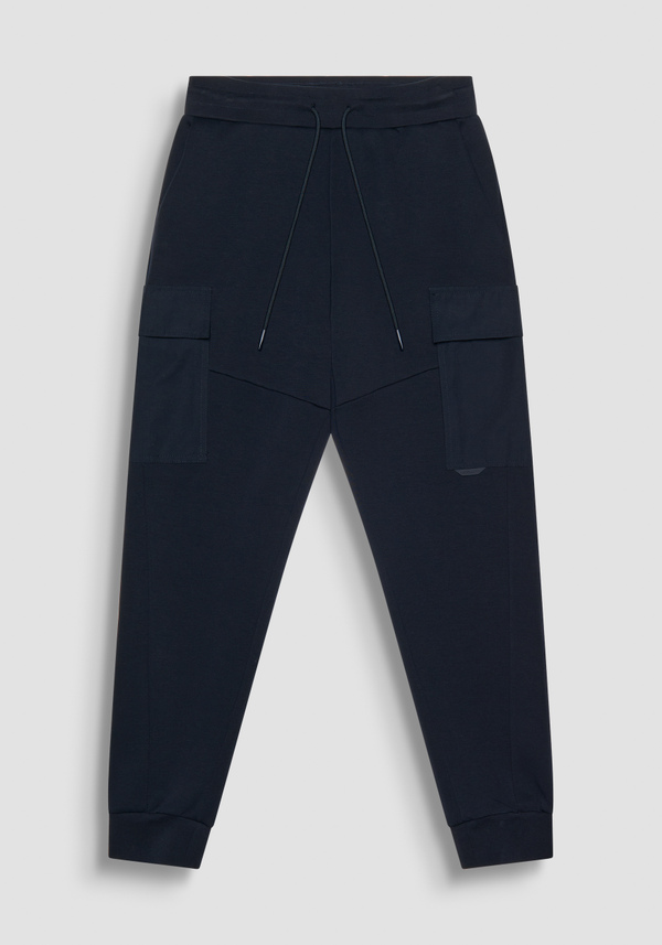 PANTALON EN MOLLETON REGULAR FIT AVEC POCHES LATÉRALES EN COTON MÉLANGÉ BLEU - Antony Morato Online Shop