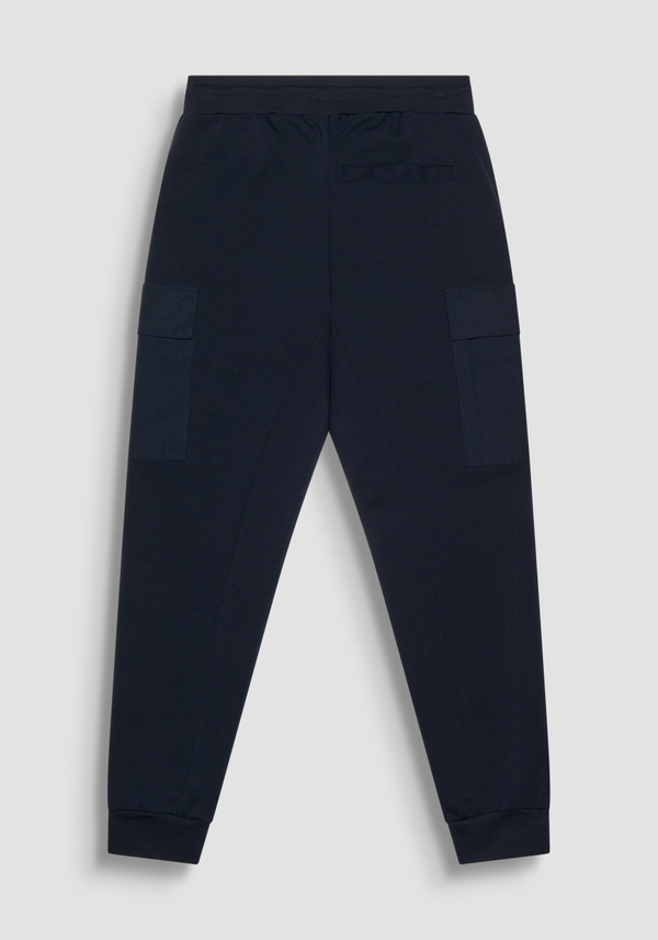 PANTALON EN MOLLETON REGULAR FIT AVEC POCHES LATÉRALES EN COTON MÉLANGÉ BLEU - Antony Morato Online Shop