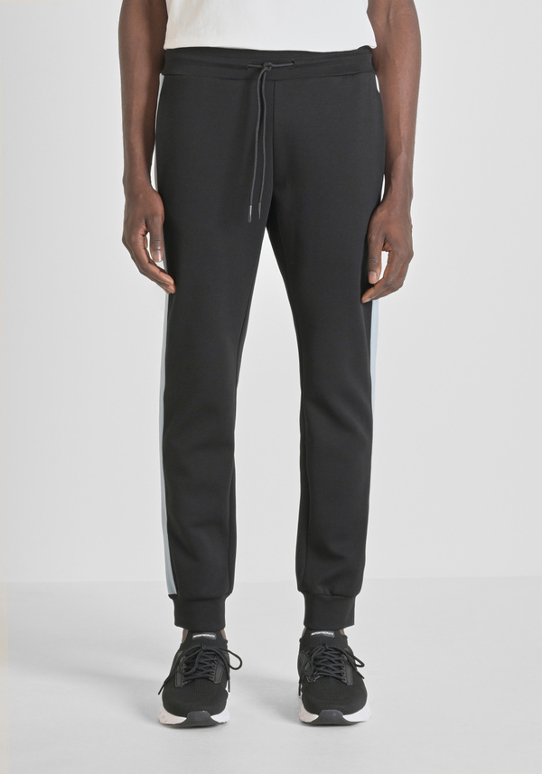 SLIM FIT COTTON BLEND TROUSERS WITH CONTRASTING TWO-TONE BANDS - Antony Morato Online Shop