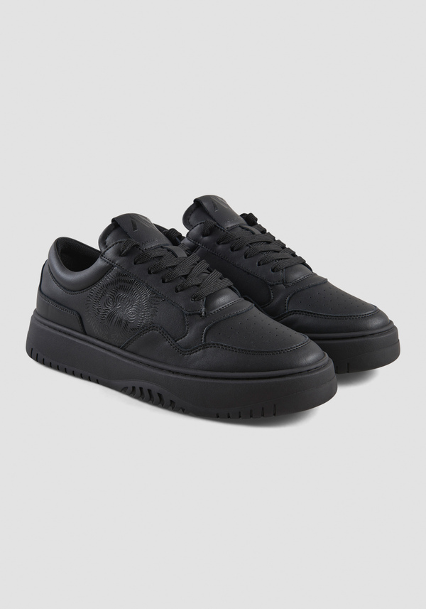 "EHRAN" SNEAKER IN BLACK LEATHER WITH TIGER PRINT - Antony Morato Online Shop