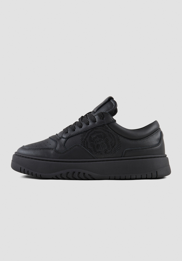 "EHRAN" SNEAKER IN BLACK LEATHER WITH TIGER PRINT - Antony Morato Online Shop