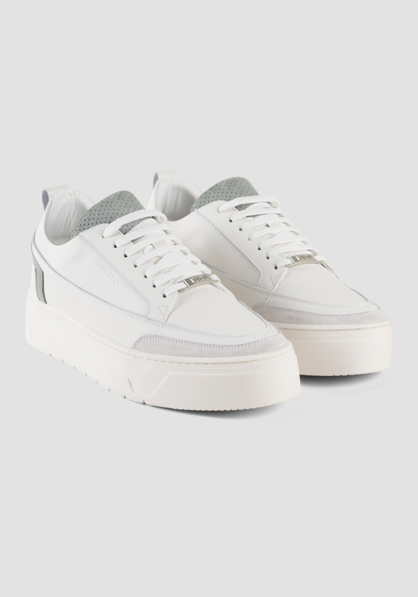 SNEAKER BASSA "FLINT" IN PELLE CON DETTAGLI SCAMOSCIATI A CONTRASTO E PLACCHETTA LOGATA - Antony Morato Online Shop