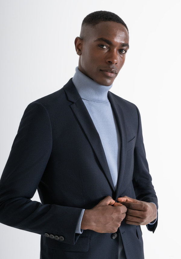 VESTE « BONNIE » SLIM FIT BLEUE À MICRO-TEXTURE EN VISCOSE MÉLANGÉE - Antony Morato Online Shop