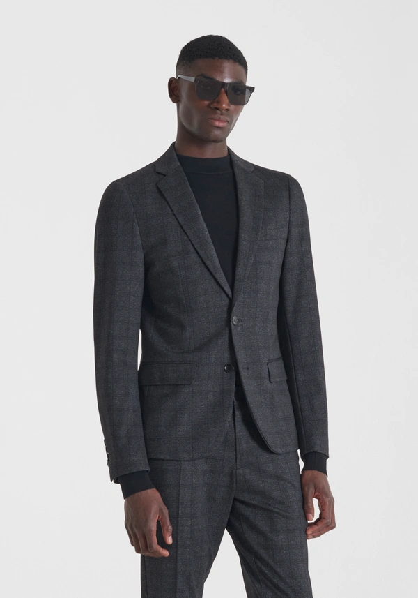 SUPER SLIM FIT JACKET "ASHE" IN VISCOSE BLEND STRETCH CLASSIC PATTERN - Antony Morato Online Shop