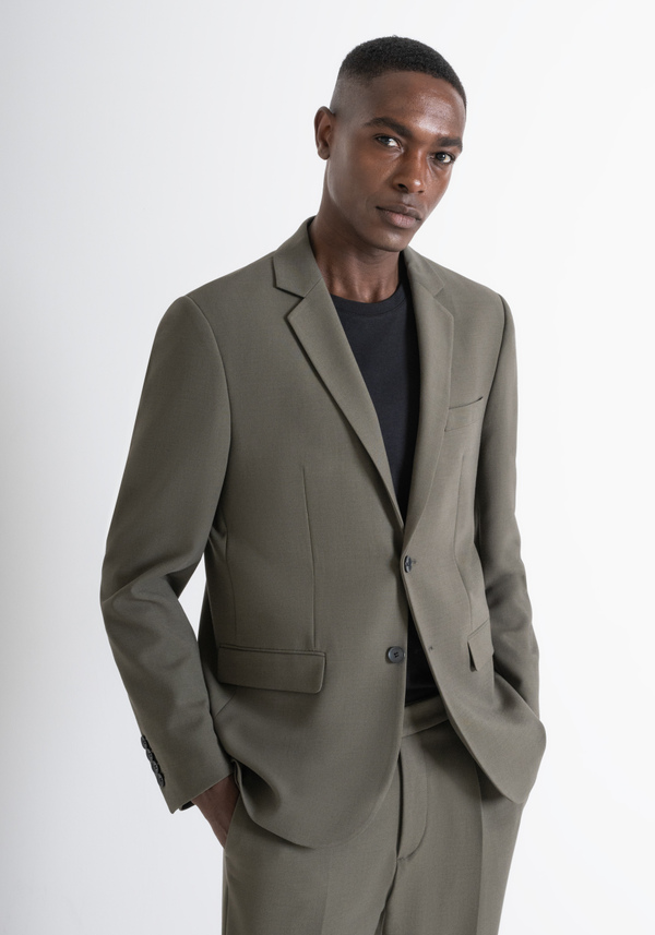 VESTE « CORA » REGULAR FIT EN TISSU VERT DE VISCOSE ET DE LAINE MÉLANGÉES - Antony Morato Online Shop