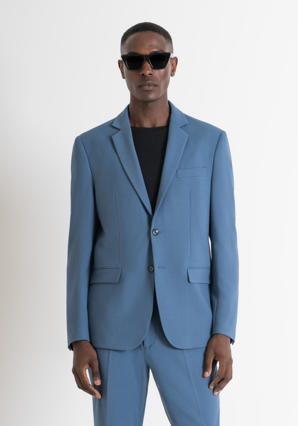 REGULAR FIT "CORA" JACKET IN BLUE VISCOSE AND WOOL BLEND FABRIC - Antony Morato Online Shop