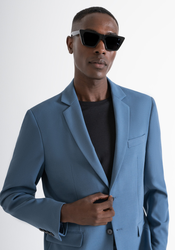 REGULAR FIT "CORA" JACKET IN BLUE VISCOSE AND WOOL BLEND FABRIC - Antony Morato Online Shop