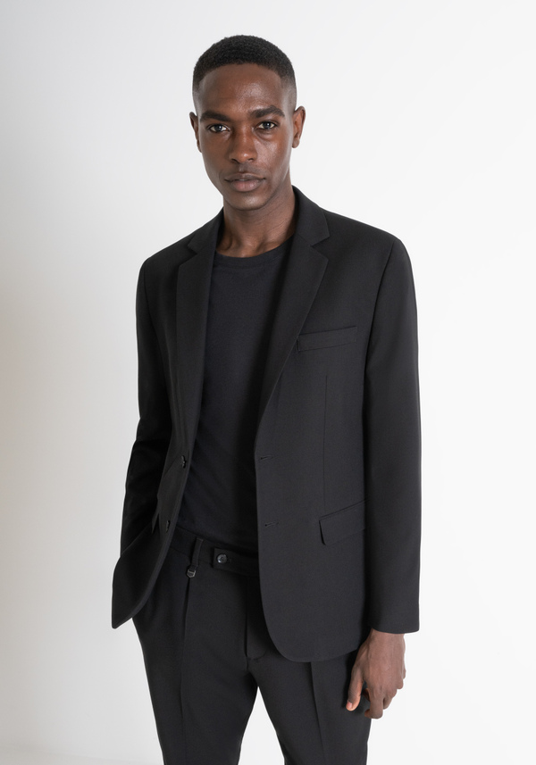 REGULAR FIT "CORA" JACKET IN BLACK VISCOSE AND WOOL BLEND FABRIC - Antony Morato Online Shop