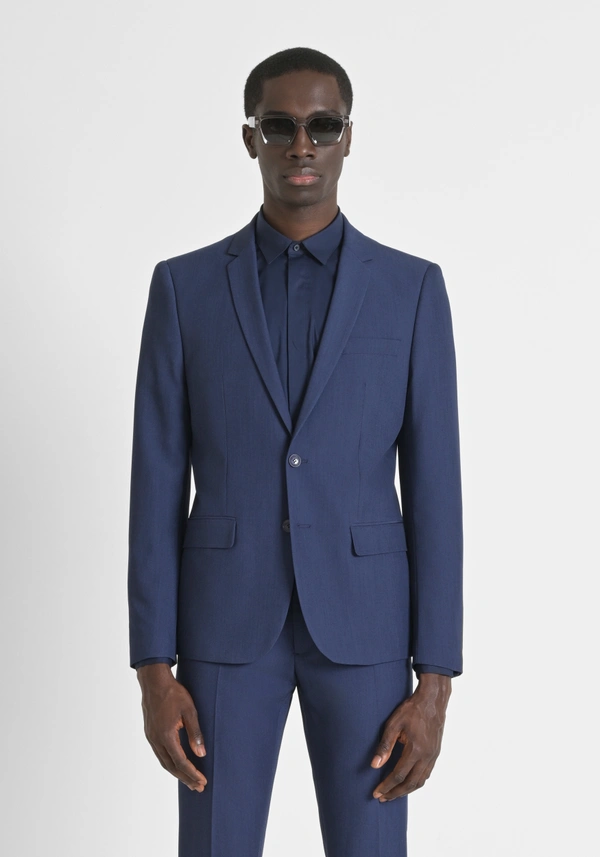 "BONNIE" SINGLE-BREASTED SLIM-FIT JACKET IN DENIM-EFFECT STRETCH VISCOSE BLEND - Antony Morato Online Shop
