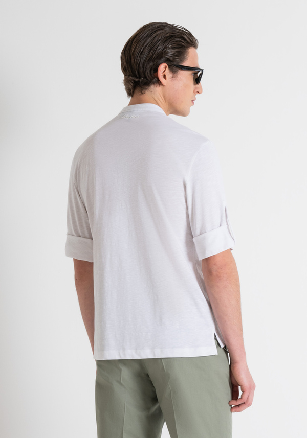 REGULAR FIT FLAMED COTTON T-SHIRT WITH INJECTION RUBBERIZED LOGO PRINT - Antony Morato Online Shop