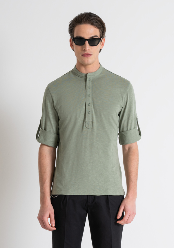 REGULAR FIT FLAMED COTTON T-SHIRT WITH INJECTION RUBBERIZED LOGO PRINT - Antony Morato Online Shop