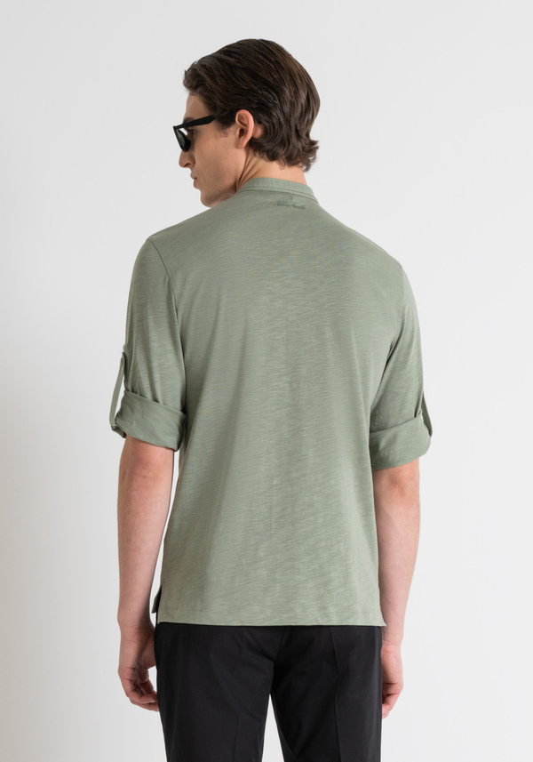 REGULAR FIT FLAMED COTTON T-SHIRT WITH INJECTION RUBBERIZED LOGO PRINT - Antony Morato Online Shop
