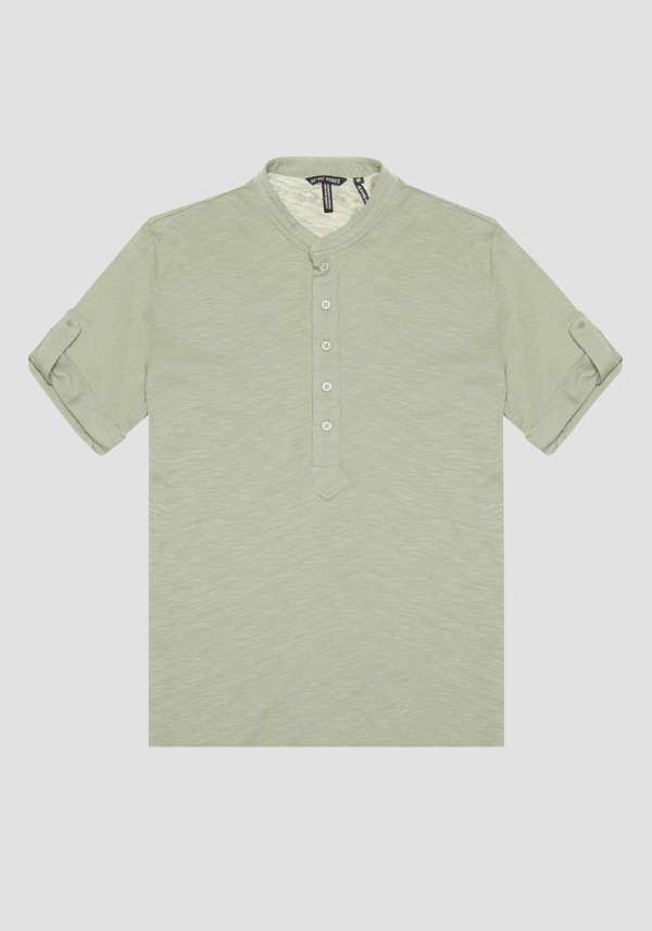 REGULAR FIT FLAMED COTTON T-SHIRT WITH INJECTION RUBBERIZED LOGO PRINT - Antony Morato Online Shop