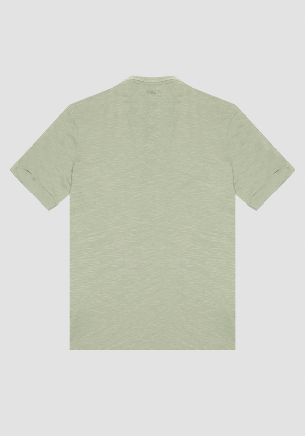 REGULAR FIT FLAMED COTTON T-SHIRT WITH INJECTION RUBBERIZED LOGO PRINT - Antony Morato Online Shop