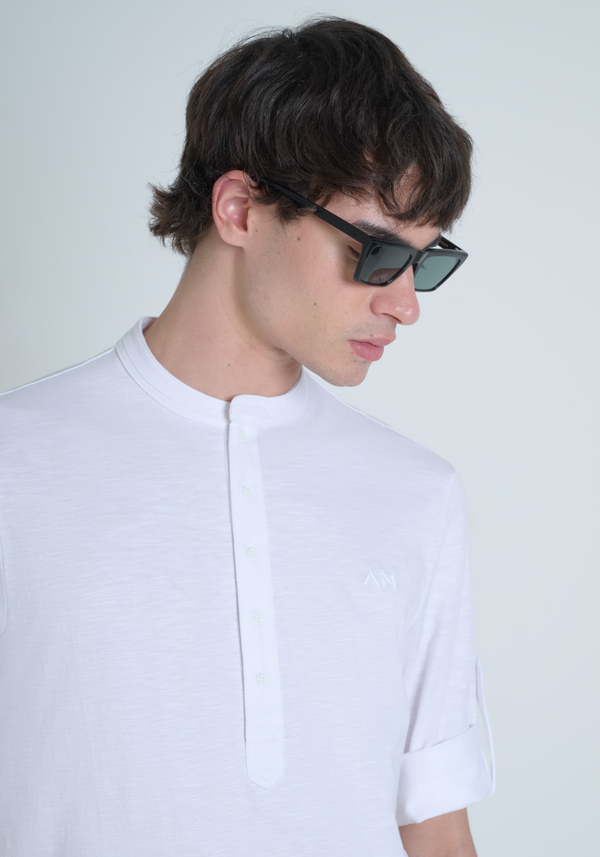 CAMISETA REGULAR FIT DE ALGODÓN FLAMEADO CON LOGOTIPO BORDADO - Antony Morato Online Shop